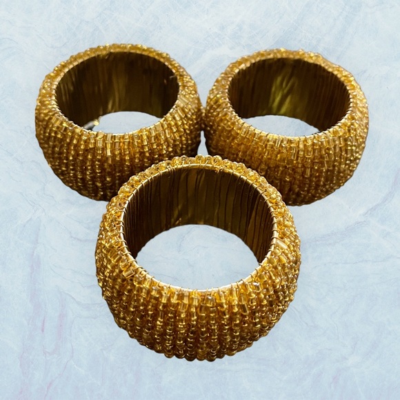 Set of 3 Gold Sequin Beaded Napkin Rings - Picture 2 of 5